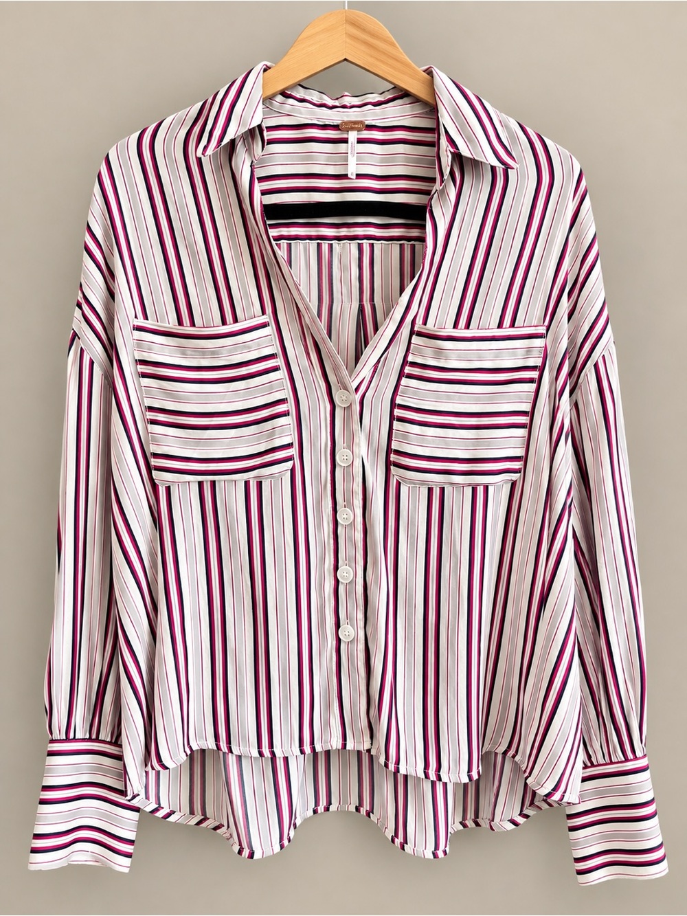Free People Striped Button Down Oversized Blouse Top X-Small Boho